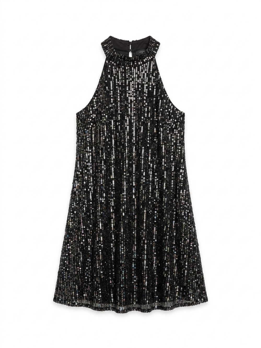 Laundry by Shelli Segal Black Sequin Dress Sz 12 High Neck Cocktail Knee Length